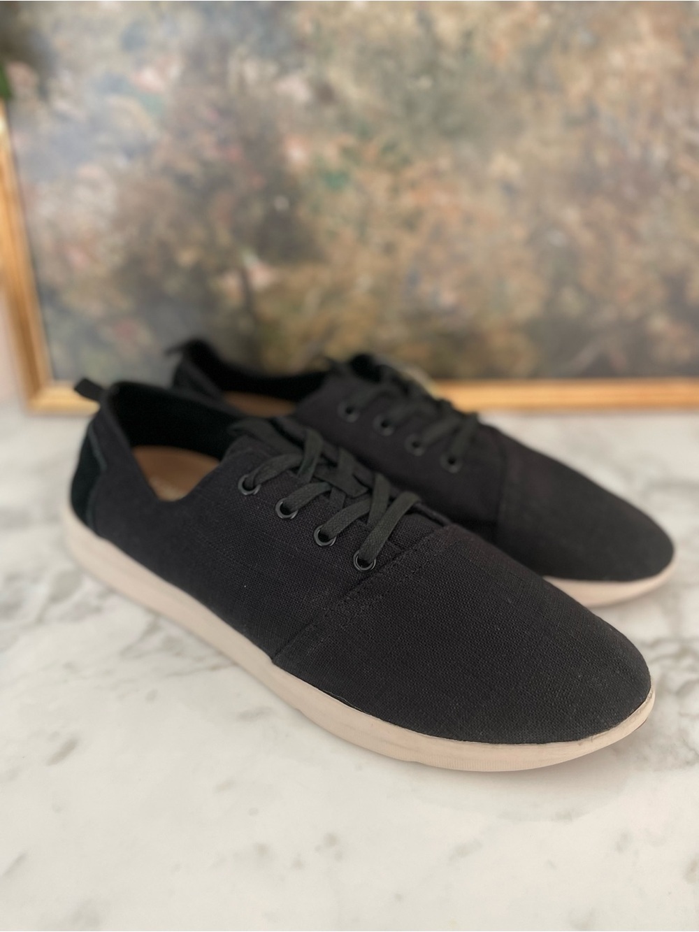 TOMS Carlo Lace Up Mens Black Canvas Sneakers Size 11 Casual Shoes - Picture 2 of 8